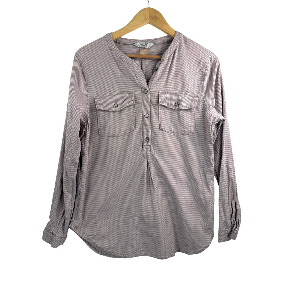 Mountain Hardwear Henley Top sz M Purple Striped Long‎ Sleeve Utility athleisure